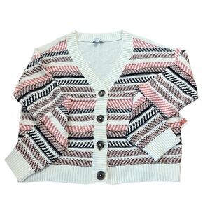 NWT• Striped V-Neck Sweater - Pink, Black, Off-White
